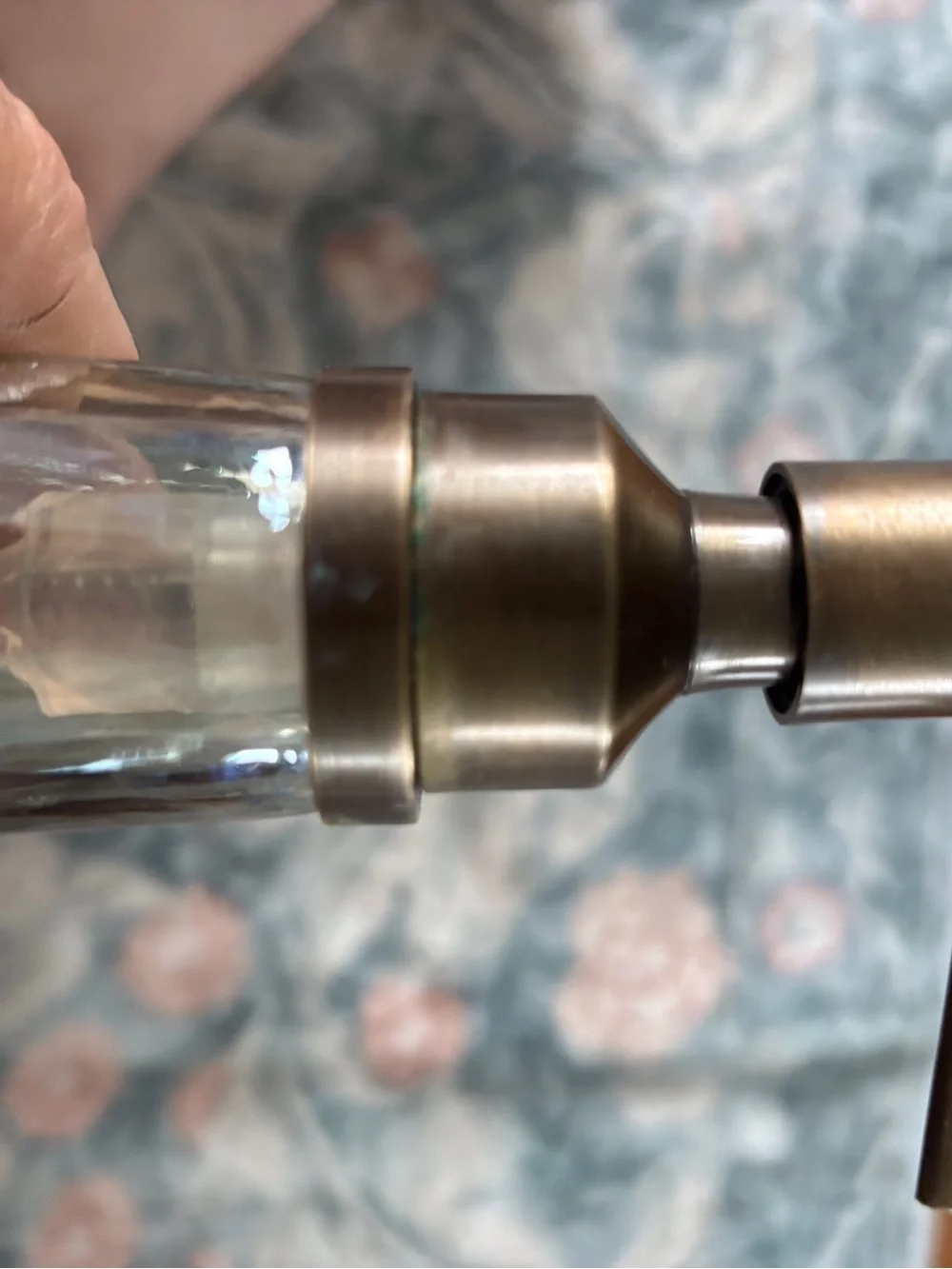 Pair of Ribbed Glass Soap Dispensers with Brass-Tone Pumps